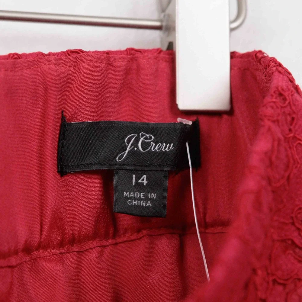 J CREW Pintucked Pencil‎ Skirt Red Lace Feminine Valentines Date Night Sz 14